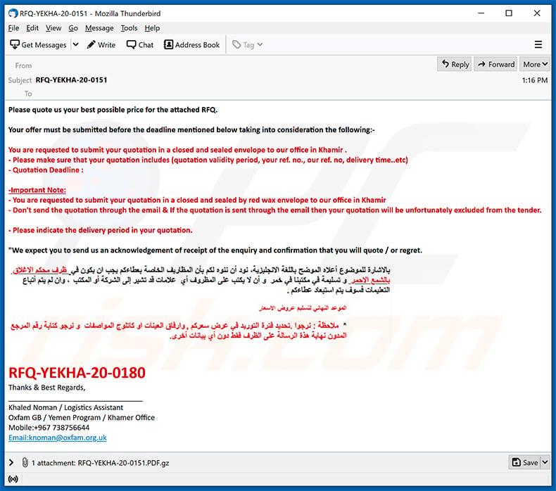 Spam email spreading Snake keylogger