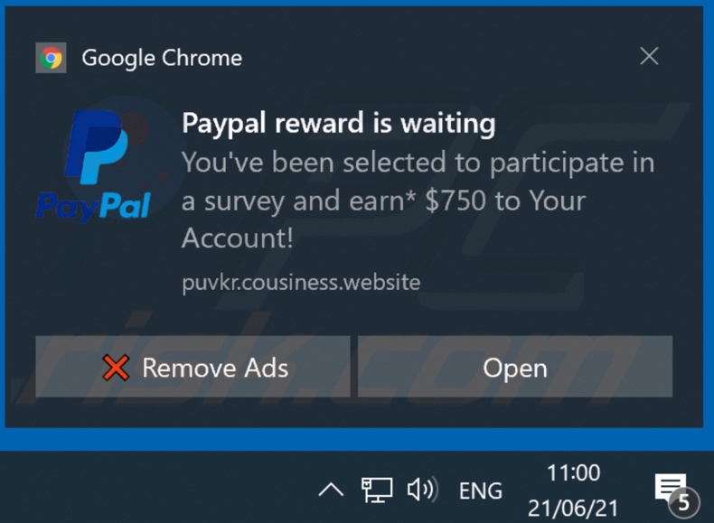 SPIN FOR REWARD scam promoting notification