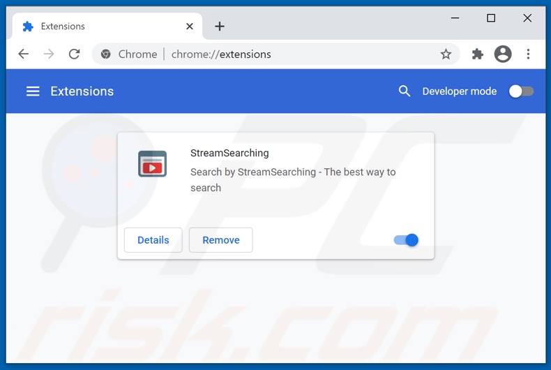 Removing streamsearching.com related Google Chrome extensions