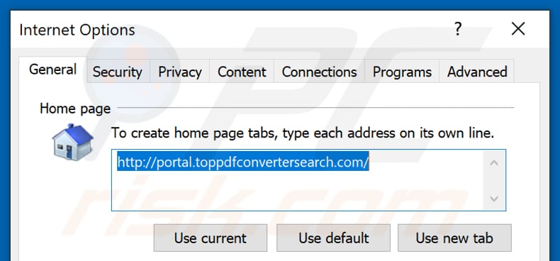Removing toppdfconvertersearch.com from Internet Explorer homepage