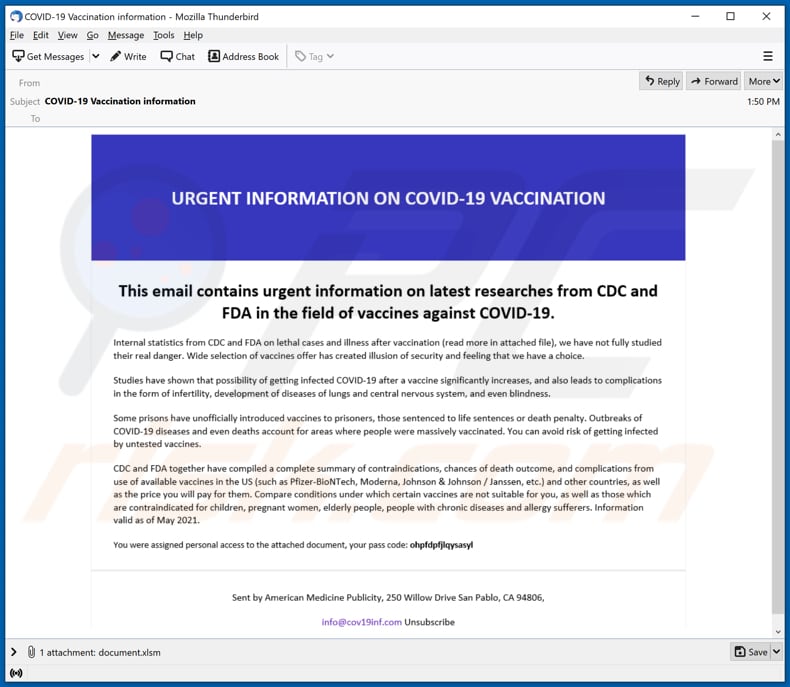URGENT INFORMATION ON COVID-19 VACCINATION email virus