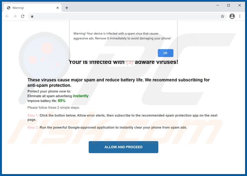 Your device is infected with a spam virus scam scam