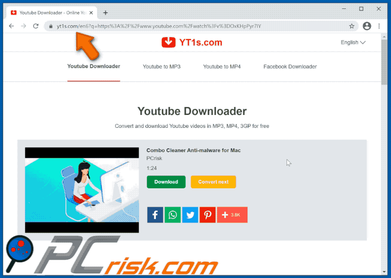 yt1s[.]com website appearance (GIF)