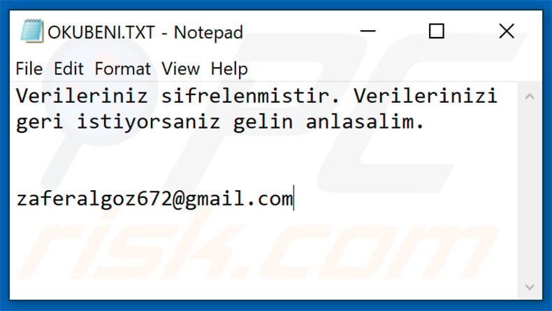 Zeppelin ransomware Turkish note (OKUBENI.TXT)