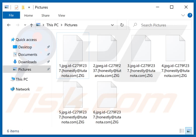 Files encrypted by ZIG ransomware (.ZIG extension)