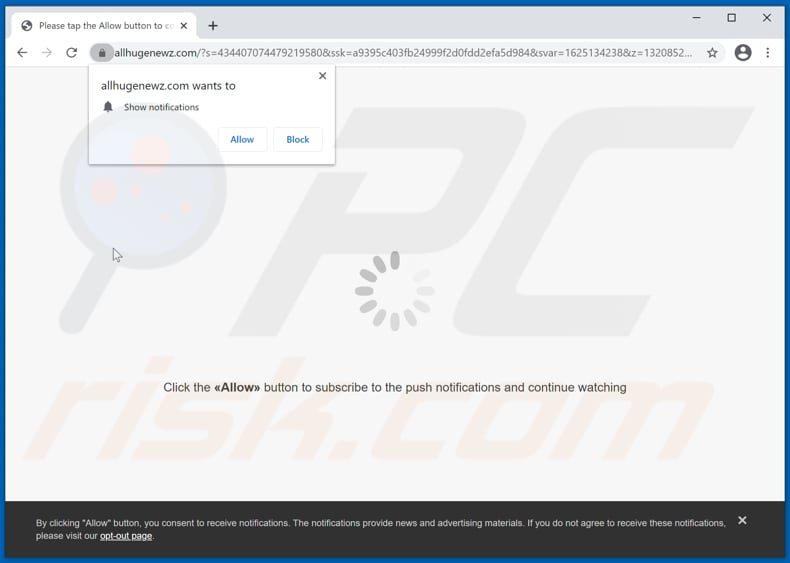 allhugenewz[.]com pop-up redirects