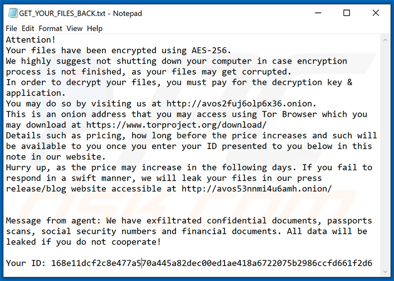 AvosLocker decrypt instructions (GET_YOUR_FILES_BACK.txt)
