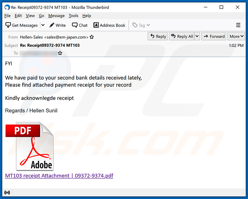 Bank payment-themed spam email used to promote a phishing website (2021-07-08)