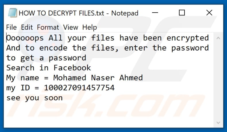 Boom ransomware text file (HOW TO DECRYPT FILES.txt)