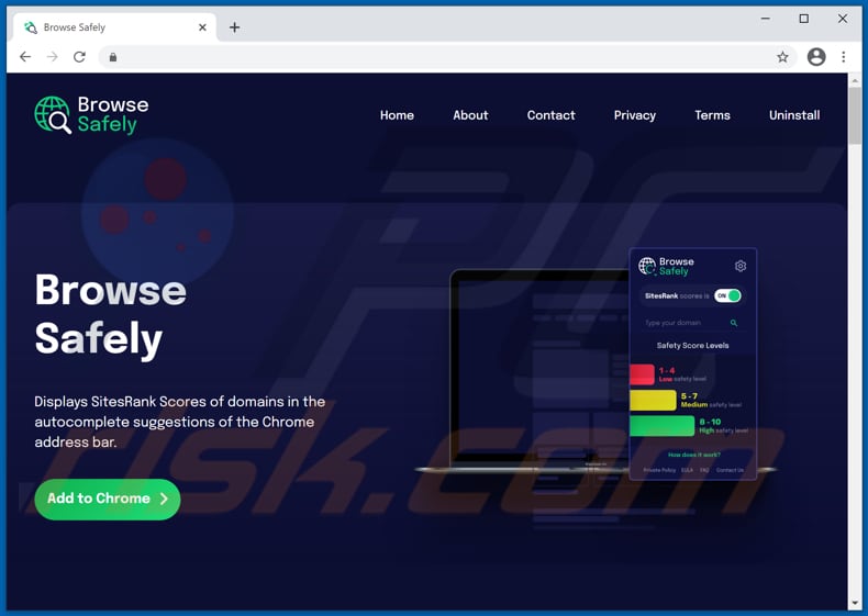 Website used to promote Browse Safely browser hijacker