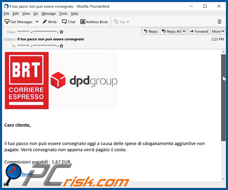 BRT-themed spam email promoting a phishing site (2021-07-15)