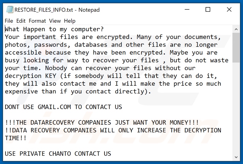 CGP ransomware text file (RESTORE_FILES_INFO.txt)