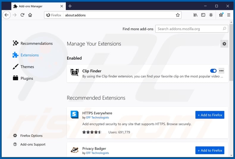 Removing Clip Finder ads from Mozilla Firefox step 2