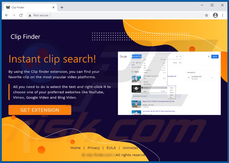 Website used to promote Clip Finder adware