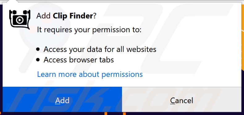 Clip Finder adware asking for permissions (Firefox)