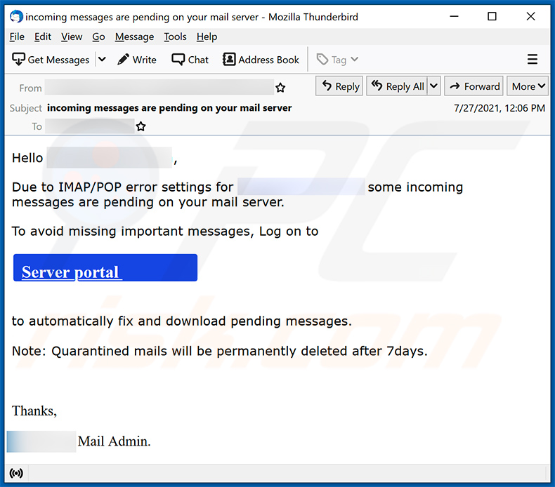 Pending emails spam promoting a phishing site (2021-07-28)