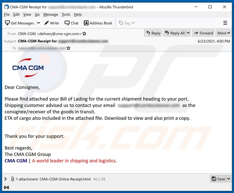 CMA CGM phishing email