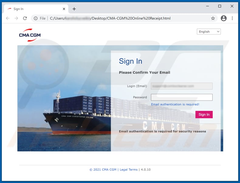 cma cgm email scam phishing website