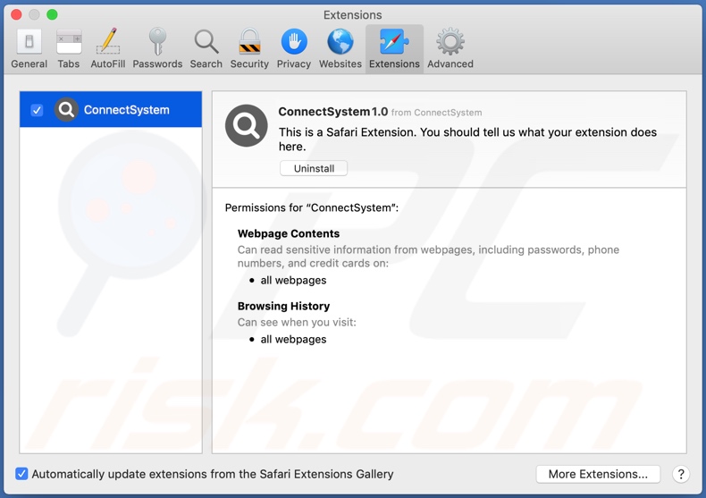 ConnectSystem adware installed onto Safari