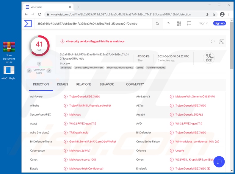 COSCO Shipping email virus attachment detections on VirusTotal