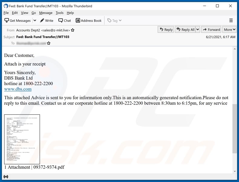 DBS Bank email spam campaign