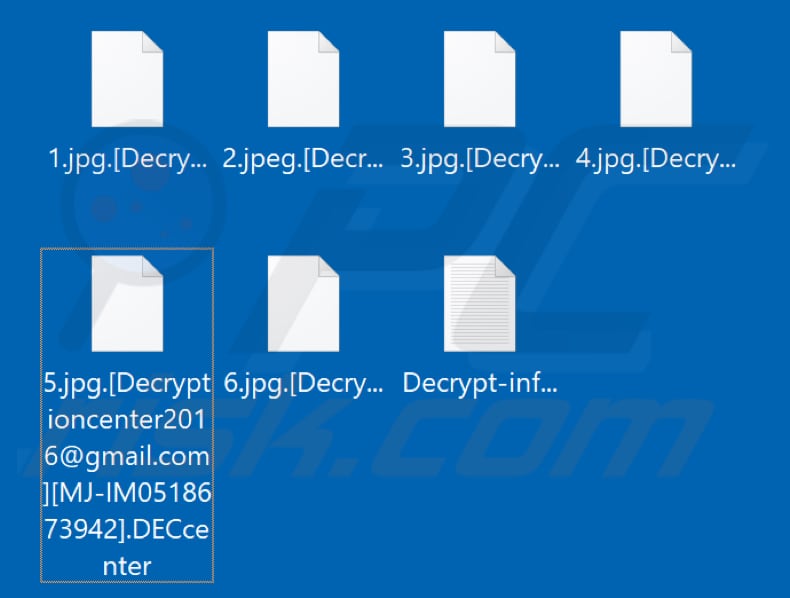 Files encrypted by DECcenter ransomware (.DECcenter extension)
