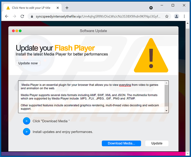 Fake Flash player update pop-up window (2021-07-28)