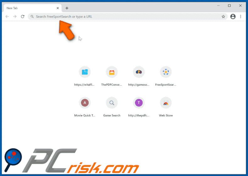 FreeSportSearch browser hijacker redirecting to searchlee.com (GIF)