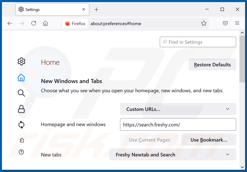 Removing freshysearch.com from Mozilla Firefox homepage