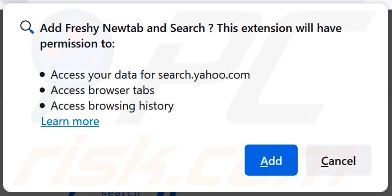 Freshy browser hijacker asking for permissions (Firefox)