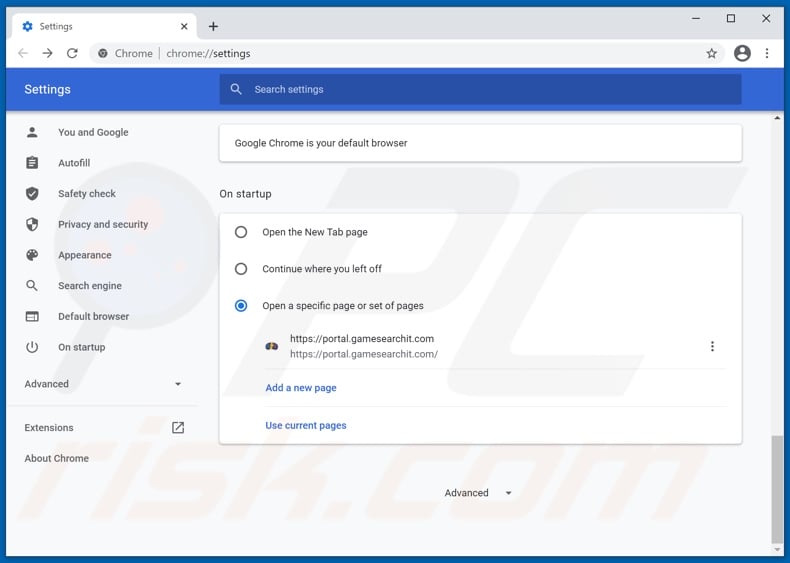 Removing gamesearchit.com from Google Chrome homepage