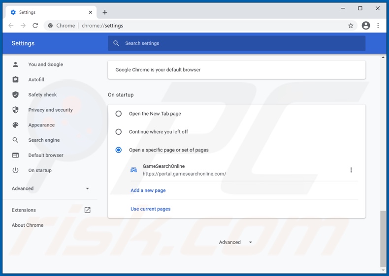 Removing gamesearchonline.com from Google Chrome homepage