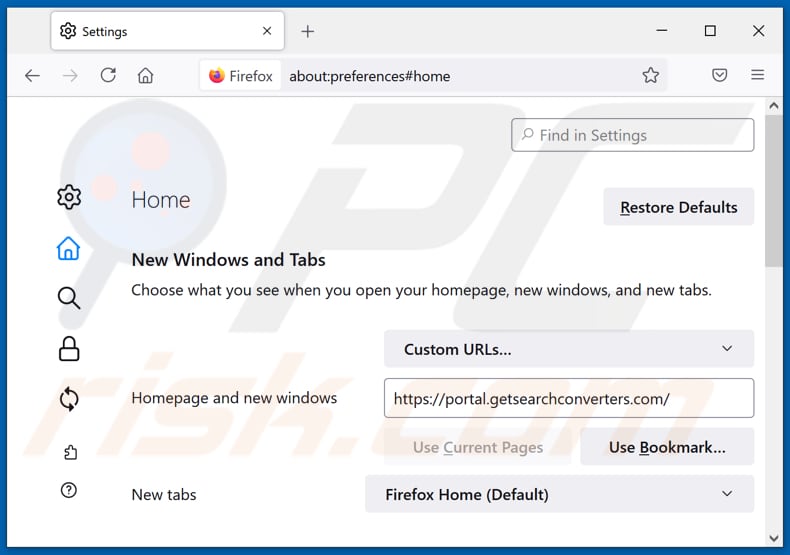 Removing getsearchconverters.com from Mozilla Firefox homepage