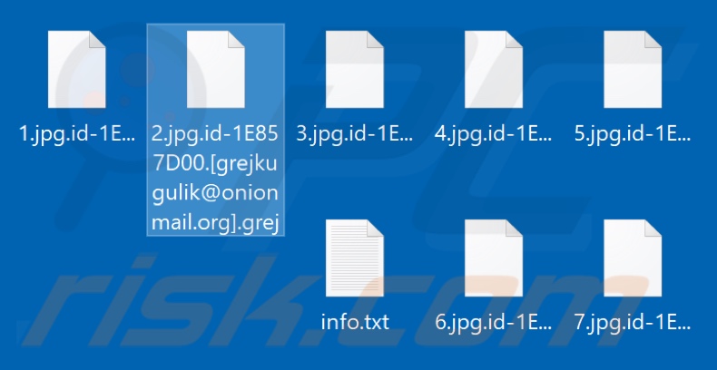 Files encrypted by Grej ransomware (.grej extension)