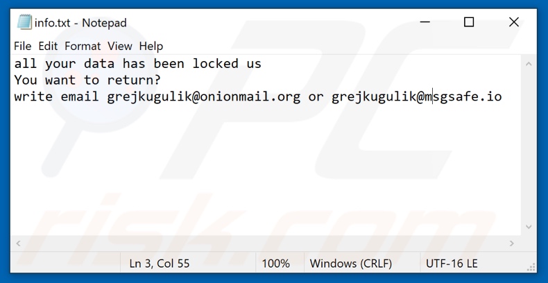 Grej ransomware text file (info.txt)