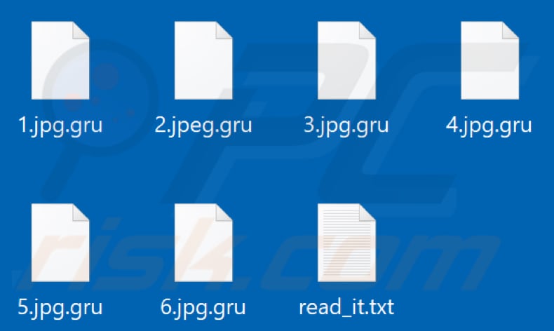 Files encrypted by Gru ransomware (.gru extension)
