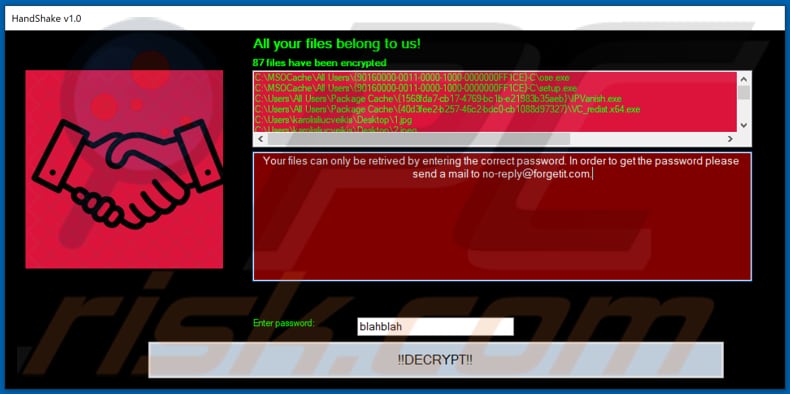 HandShake decrypt instructions (pop-up window)