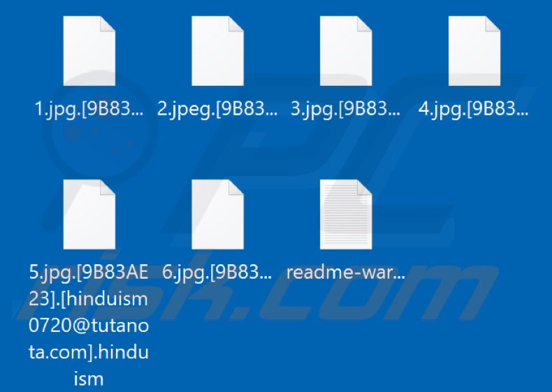 Files encrypted by Hinduism ransomware (.hinduism extension)
