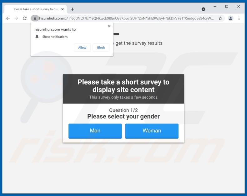 hisurnhuh[.]com pop-up redirects