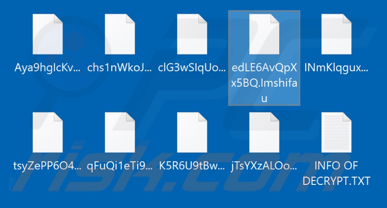 Files encrypted by Imshifau ransomware (.Imshifau extension)