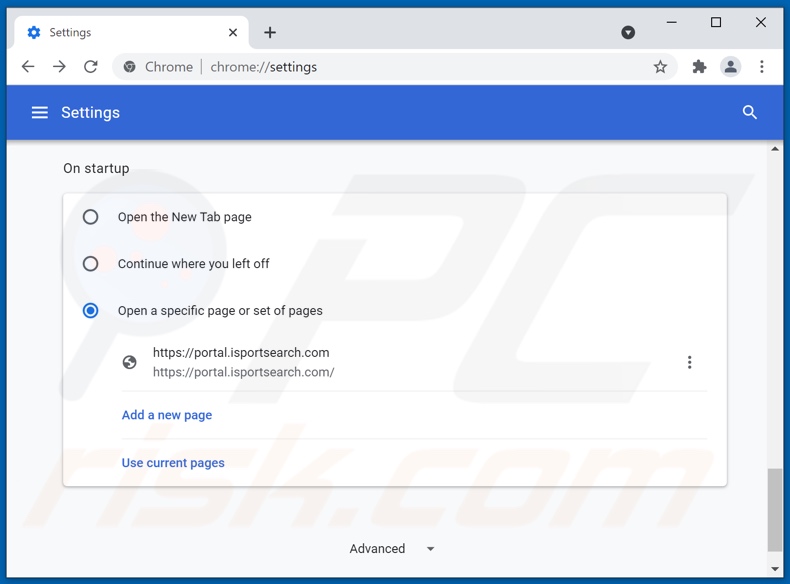 Removing isportsearch.com from Google Chrome homepage