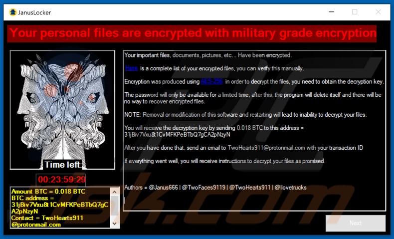 JanusLocker decrypt instructions (pop-up)