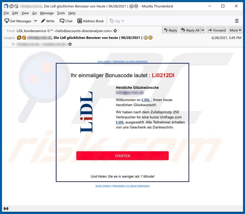 Lidl email scam email spam campaign