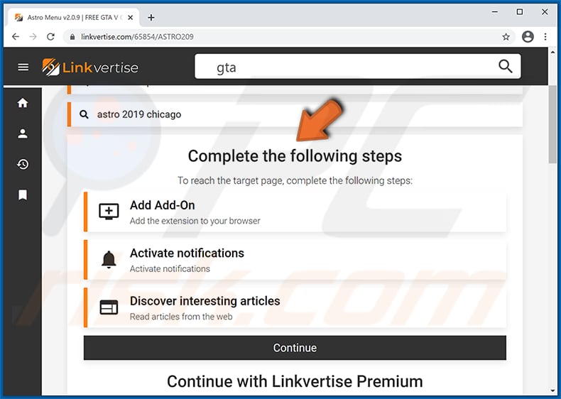 linkvertise.com ads encourages to perform three steps