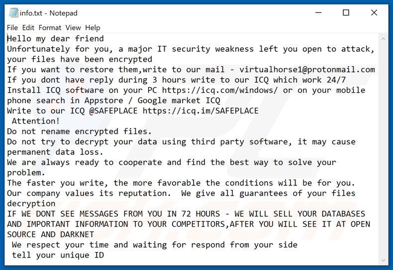 LOWPRICE ransomware text file (info.txt)