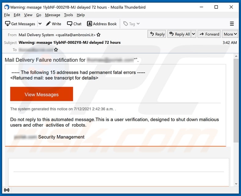 Mail Delivery Failure scam email spam campaign