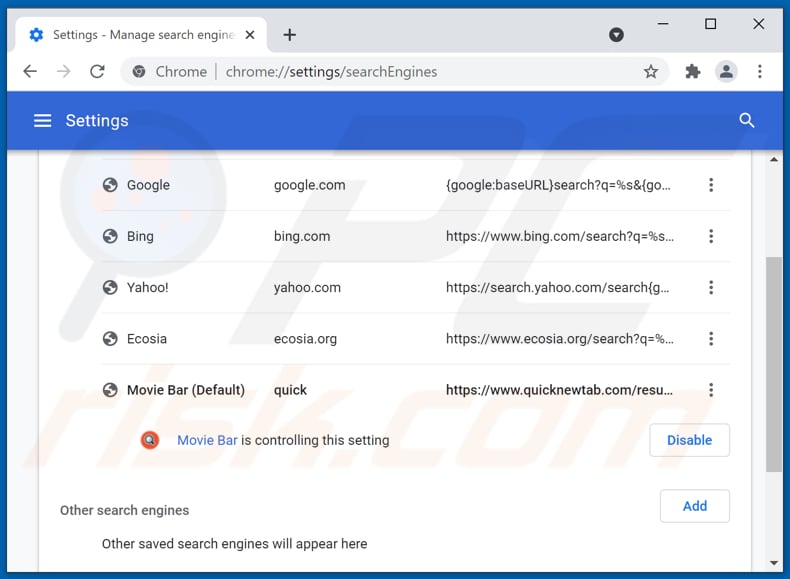 Removing quicknewtab.com from Google Chrome default search engine