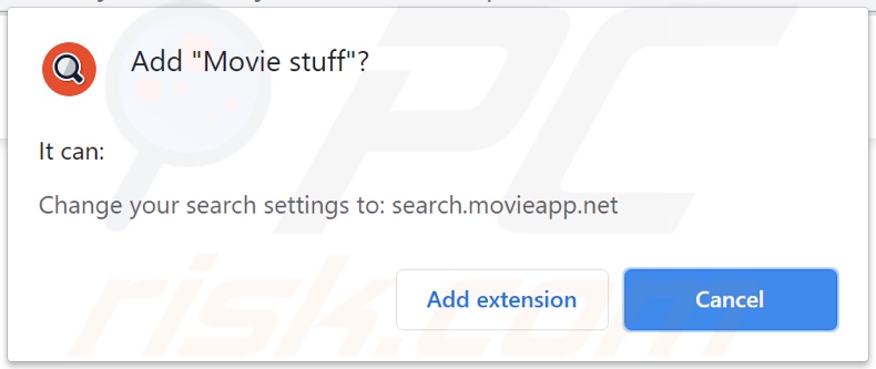Movie stuff browser hijacker asking for permissions