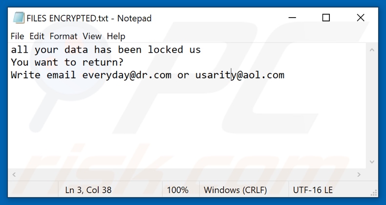 Myday ransomware text file (FILES ENCRYPTED.txt)