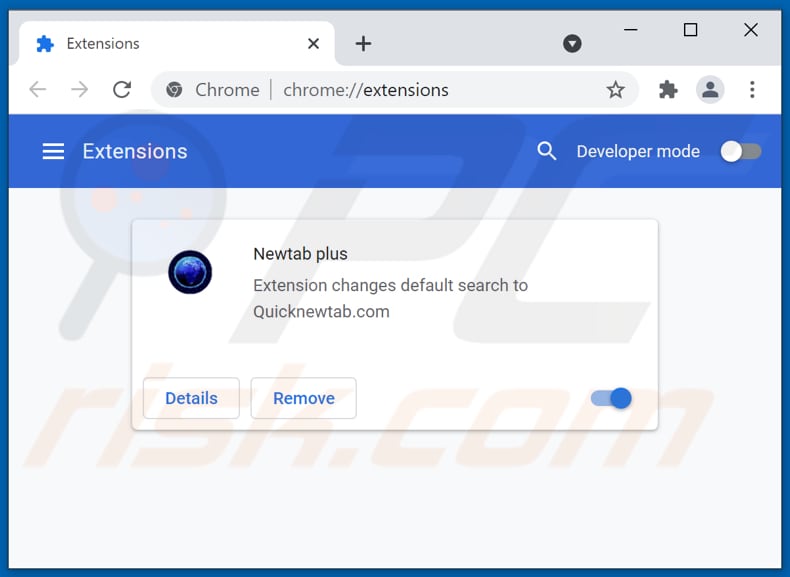 Removing quicknewtab.com related Google Chrome extensions